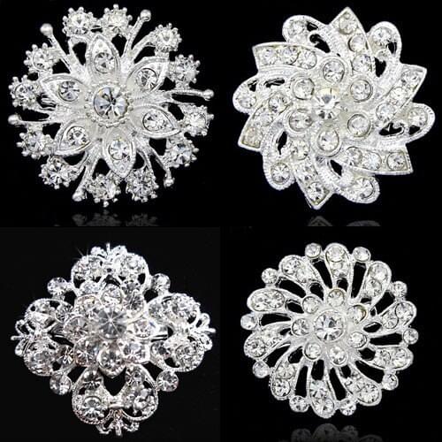 Retail!! Silver Tone Bright Clear Crystal Flower Brooch Wedding Cake Pins Hot Selling!!Elegant Party Brooch For Women
