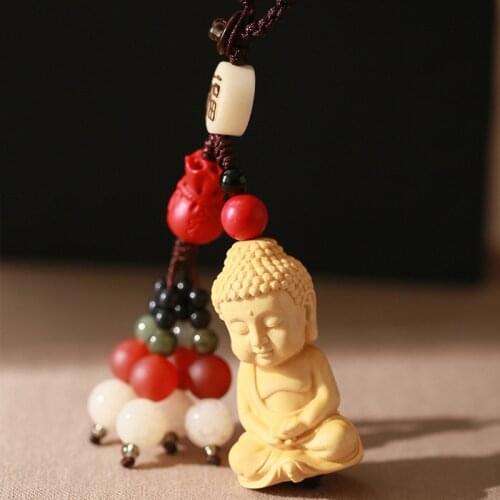 WEIYU New Arrival Lucky Jewelry Sandal Wood Carving Buckle Buddha Pendant Keychain For Car Bag keyring Buddhism Amulet Jewelry