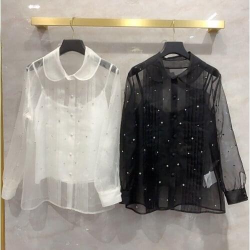 2021 Spring New Designer High quality womens diamonds Shirts Hot Chic organza blouses Top A895