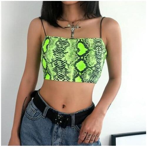 Women Summer Camis Sexy Snake Skin Print Vest Crop Tops Sleeveless Streetwear Ladies Tee