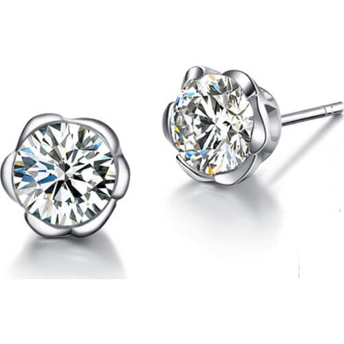 Wholesale Luxury 925 Sterling Silver Earrings Zircon Plum Stud Fashion Earring Women Wedding Fine Jewelry Engagement Gift