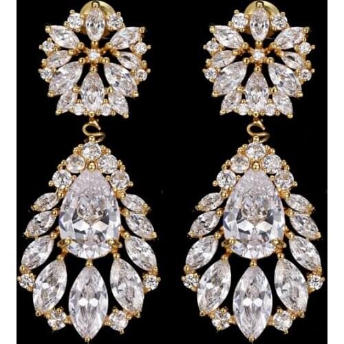 Ekopdee Cubic Zirconia Flower Drop Earrings Women Vintage Geometric Crystal Water Drop Earring Wedding Party Jewelry 2021 New
