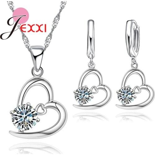 Charm Heart CZ Rhinestone Pendnat Necklace Earrings Women 925 Sterling Silver Engagement Jewelry Accessories Party Gifts