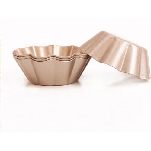 2021 Fashion Easy To Clean Cookie Tart Moulds 4 Pcs 3'' Non-Stick Tart Pan Cake Moulds Glod Kitchen Tools Egg Tart Moulds