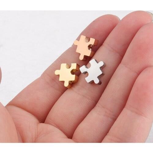 5pcs Stainless Steel Rose Gold Map Puzzle Charms Pendants Piece Jigsaw Charm DIY Metal Bracelet Necklace Jewelry Making Findings