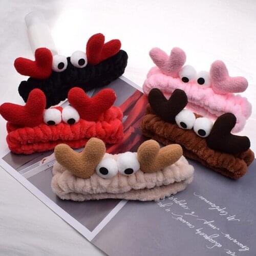 New Cute Girls Adult Headband Lovely Coral Velvet Hair Accessories Soft Antlers Cartoon Hairband High Elastic Hair Band Turban