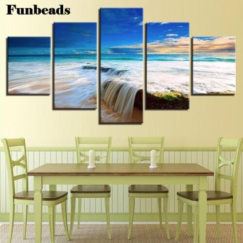 Diamond cross Embroidery 5 pieces Blue Sky waves beach seascape Painter living decoration diamond embroidery Mosaic FF491