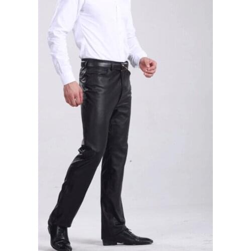 Fashion motorcycle pants men trousers casual thermal leather pants for men autumn winter plus velvet thicken straight big size