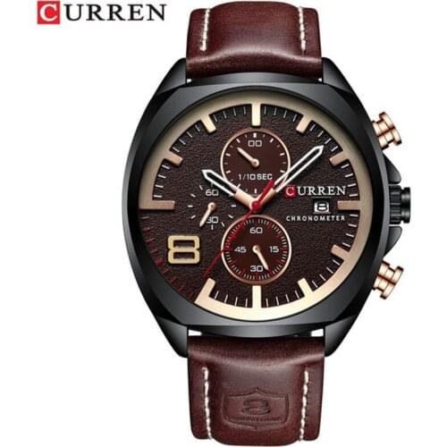 CURREN New Watch Casual Fashion Sports Mens Watch Business Waterproof Date Military Watch Mens Leather Large Dial Quartz Watch