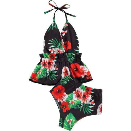 Baby Floral Print Clothes Set, Girls Sleeveless Deep V-neck Lace-up Tops + Elastic Waist Short Pants for Summer