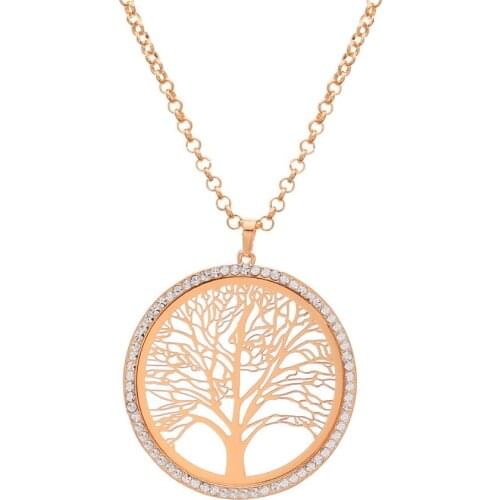 Classic Tree Of Life Pendants Necklace Rose Gold Color Clear Crystal Lucky Necklace Jewelry For Women Best Gift Collares