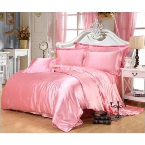 Pink gold Silk bedding set california king size queen full twin quilt doona duvet cover satin fitted bed sheet double linen 6pcs