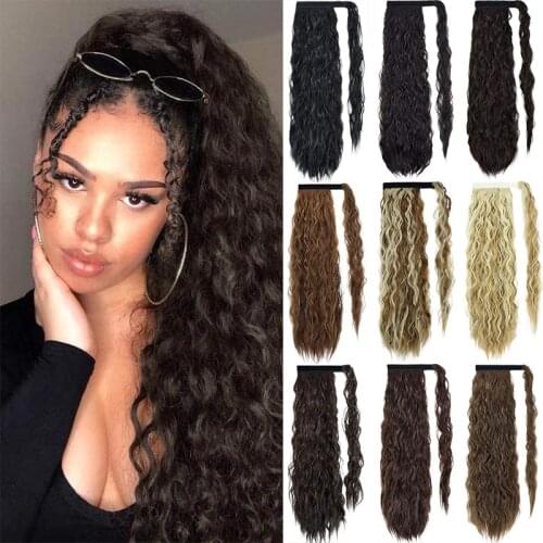 Corn Wavy Long Ponytail Synthetic Wigs For Black Hairpiece Wrap On Clip Ponytail Hair Extensions Ombre Brown Pony Tail Blonde