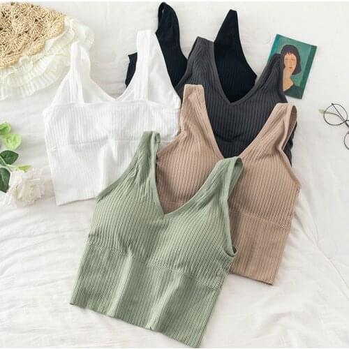 SVOKOR Solid Color Threaded Camisole Sexy V-Neck Slim Bottoming Underwear With Chest Pad Vest