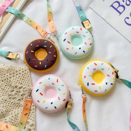 Donut Round Crossbody Bag Kid Toddler Girl Children Shoulder Handbag Adjustable Strap Holiday Travel Rainbow Printed Pocket Pack