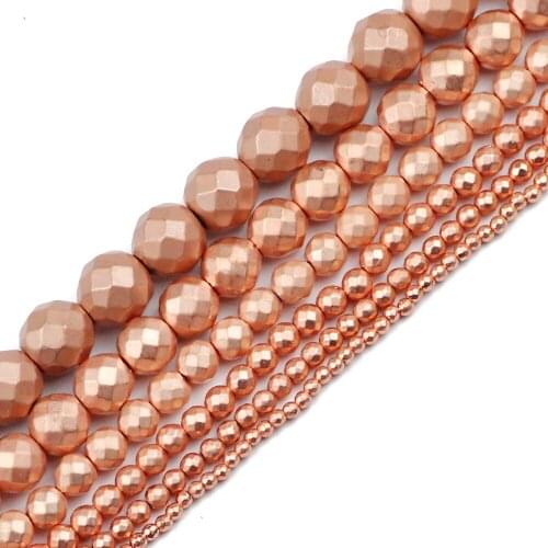 JHNBY Matte Rose Gold Faceted Round Hematite Natural Stone 2/3/4/6/8/10mm Spacer Loose Beads For Jewelry Making Diy bracelets