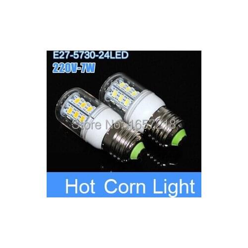 Corn Bulbs E27 5730 SMD Chip led light 220V Corridors Use Energy Efficient 24LEDs Lamps Max 7W Lighting 1Pcs/Lot