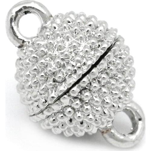 DoreenBeads 10 Sets Dull Silver Color Copper Magnetic Clasps Buckle Round Ball 13mm x 9mm( 4/8"x 3/8") Hole: 1mm Jewelry Finding