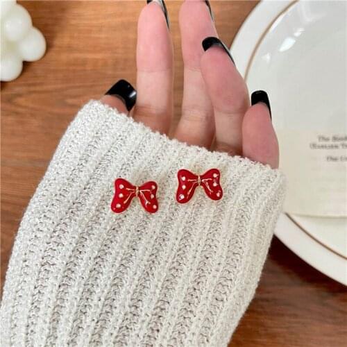 Sweet Girls Cute Bowknot Clip on Earrings Dot Red Kids Earrings
