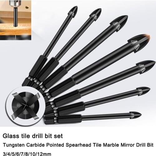 Multifunction Cross Blade Glass Ceramic Drill Bit 3mm-12mm Tungsten Carbide Point Spearhead Tile Marble Mirror Drill Bit Tools