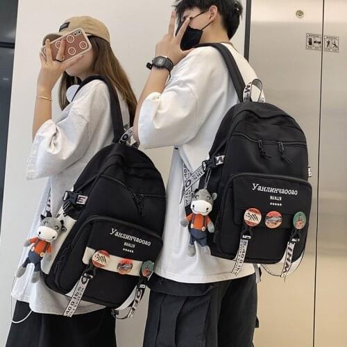 Couple Trendy Backpack Men Women Embroidery Letter School Bags for Teenage Girls Large-capacity Travel School Backpacks Ladies