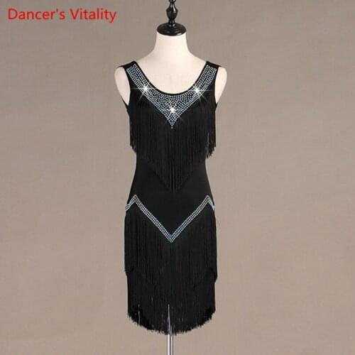 Custom made New Style Latin Dance Spandex Tassel Dance Latin Dance Competition Dresses Latin Dance Dress For Women