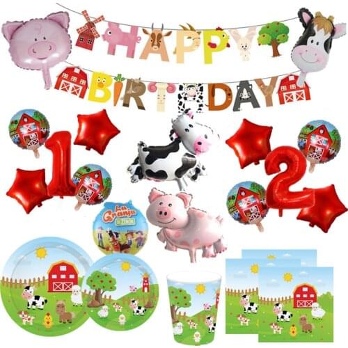 OEIN Farm Animal Birthday Theme tableware Set Kids Birthday Party Decoration Favor Supplies Banners Animal Balloons Tablecloth