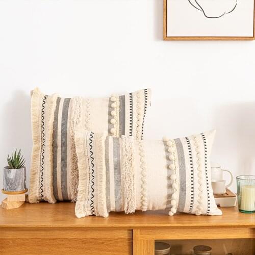 Bohemian Style Cotton Cushion Cover 30x50cm/45x45cm Pillow Cover Beige Pillow Case for Sofa Bed Home Decorative