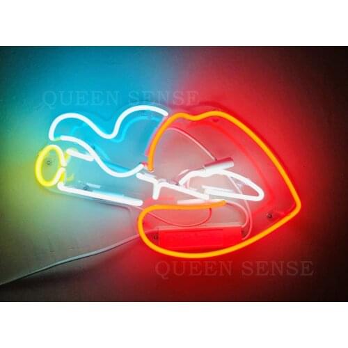 14“ Smoking Lips Acrylic Custom Neon Light Lamp Sign Beer Bar Handmade Art Glass Decorate Home Wall Room Windows Tube Artwork