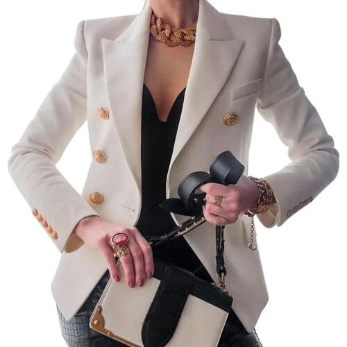 New Blazer Double Breasted Women Jackets Notched Collar Women Slim Fitting Blazer Jacket Female Outerwear Elegant Ladies Coat
