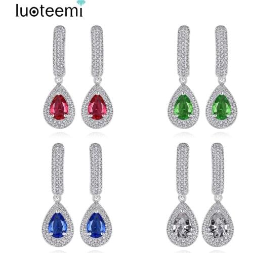 LUOTEEMI New Arrive Hot Sale Design Luxury Fashion Jewelry Micro Pave Pearl Cut Waterdrop CZ Earring for Wedding Bridesmaid Gift