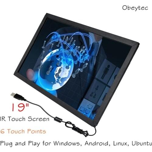 Obeytec 19" IR Touch Screen Overlay, 6 points, Plug and play, Highly compatible with Android,Linux, Ubuntu, Windows, wide Screen
