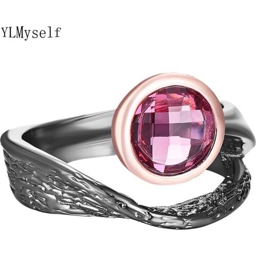 Streamline shape LT Topaz/Fuchsia Zircon Rings Black/Rose Gold Plating New Jewelry High Quality Wholesale Suppier Dropshipping