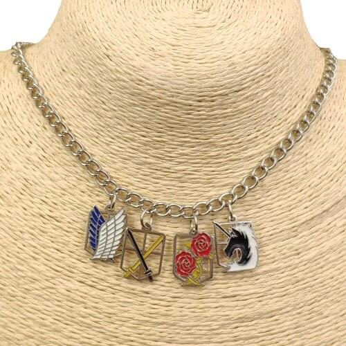 Original Cool Anime Attack On Titan Four Legion Logo Retro Chain Necklace Pendant Unique Birthday Boy Teenagers Party Gift