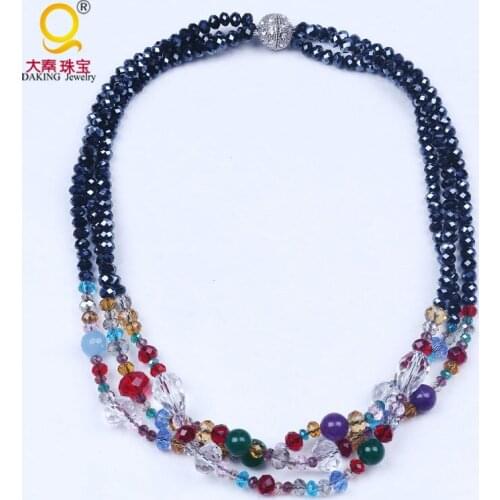 New 3 layer colorful and various faceted crystal necklace semi-precious stone jewelry magnetic clasp choker necklace
