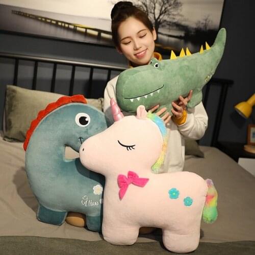 50cm/70cm Comfortable Animals Dinosaur Bear Unicorn Crocodile Rhinoceros Plush Stuffed Pillow Sleeping Pillow With Blanket Gifts