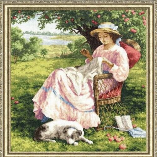 Drop Shipping Embroidery Apple Tree Garden Cross Stitch Michaels with 14CT Aida Counted Canvas & Free Shipping for Home Decor