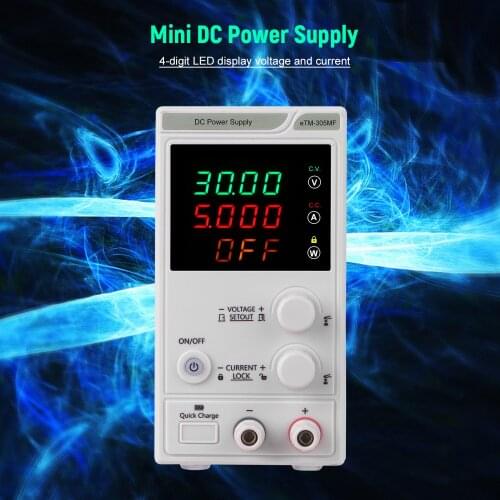 220V 0-30V 0-5A DC Power Supply Power Regulator 4-digit LED Display Voltage and Current Regulated Power Supply with Alligator