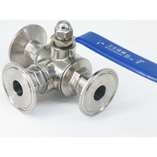 3/4" 19mm 304 Stainless Steel Sanitary 3 Way L port Ball Valve 1.5" Tri Clamp Ferrule Type For Homebrew Diary Product