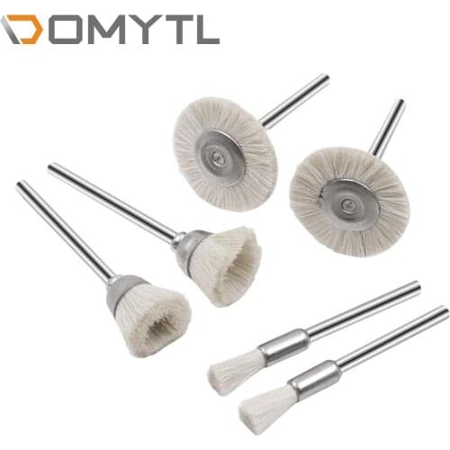 6Pcs White Wool Brush 3mm Grinding Head With Handle Jade Carving Silver Polishing Kit