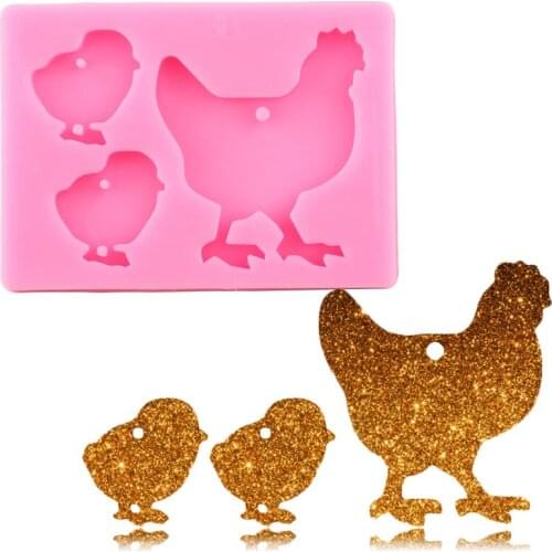 Super Glossy Chicken Family Silicone Keychain Mold Jewelry Making Epoxy Resin Mould Handmade Pendant Necklace Keychains Molds