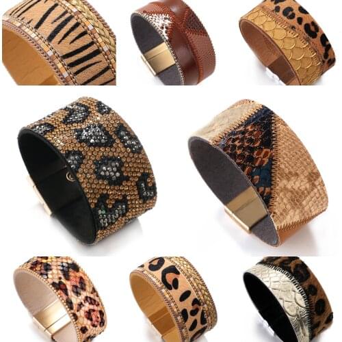 Flashbuy Punk Leopard Leather Bracelets For Women 2020 Fashion Snakeskin print Wide Wrap Bangles Party Jewelry Gift Hot Sale