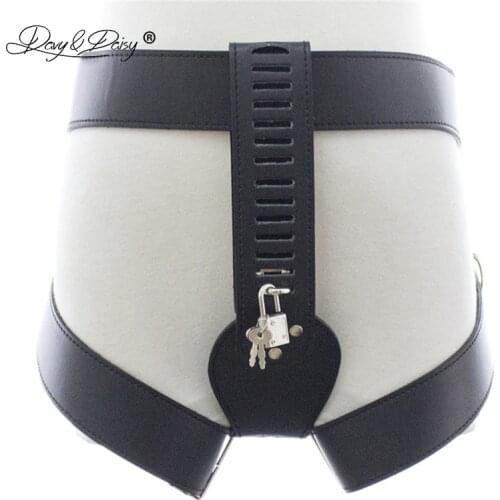 DAVYDAISY Women Chastity Belt Lock Shorts Sexy Panties PU Leather Thongs Sexy Lingerie Exotic Briefs Female Underwear UN520