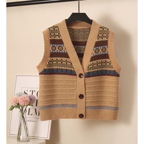 Women Korean Sweater Knitwear Vest Spring Autumn Loose V-Neck Short Style Temperament Sweater Waistcoat Small Cardigan TT0026
