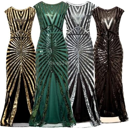 Women 1920s Great Gatsby Long 20s Flapper Dress Vintage O Neck Sleeveless Backless Maxi Party Dress for Prom Cocktail