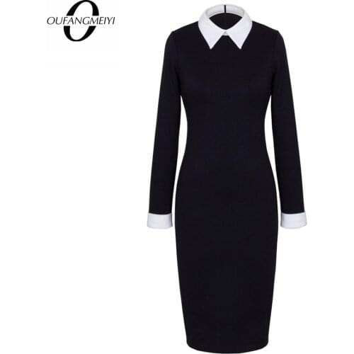 Women Formal Business Classic Office Ladies Brief Solid Color Elegant Pencil Dress E751