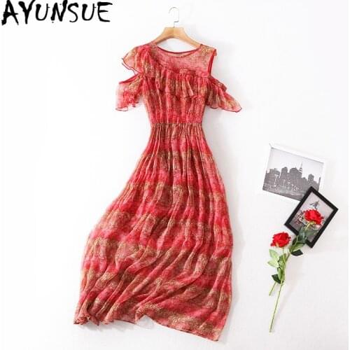 100% Silk Summer Dress 2020 Vintage Elegant Maxi Dress Women Clothes Ladies Dresses Sexy Party Women Dress Vestidos Q5Q081138