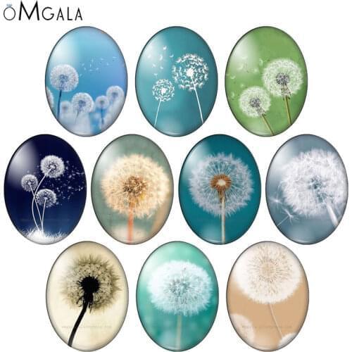 Beautiful Dandelion Flowers 10pcs mixed 13x18mm/18x25mm/30x40mm Oval photo glass cabochon flat back Making findings