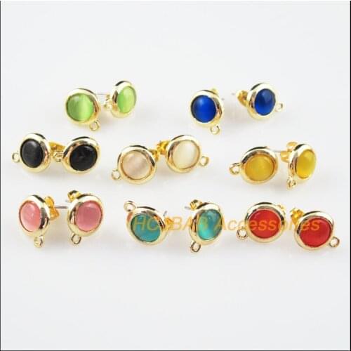 16 New Round Mixed Stone Findings Wire Earrings Hooks Gold Color 11.5x14.5mm