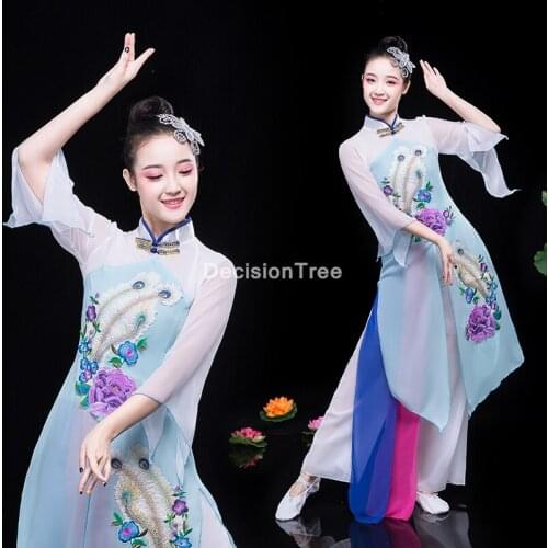 2021 chinese traditional clothing hanfu streetwear dress floral printed elegant folk dance costume stage performance dress
